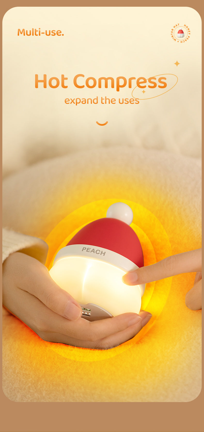 SURPERBUY-Handwarmer-Honey Peach Hand Warmer + Power Bank + Night Light 3 in 1 Santa hatHand Warmers Rechargeable  Outdoor Camping Skiing for young girl