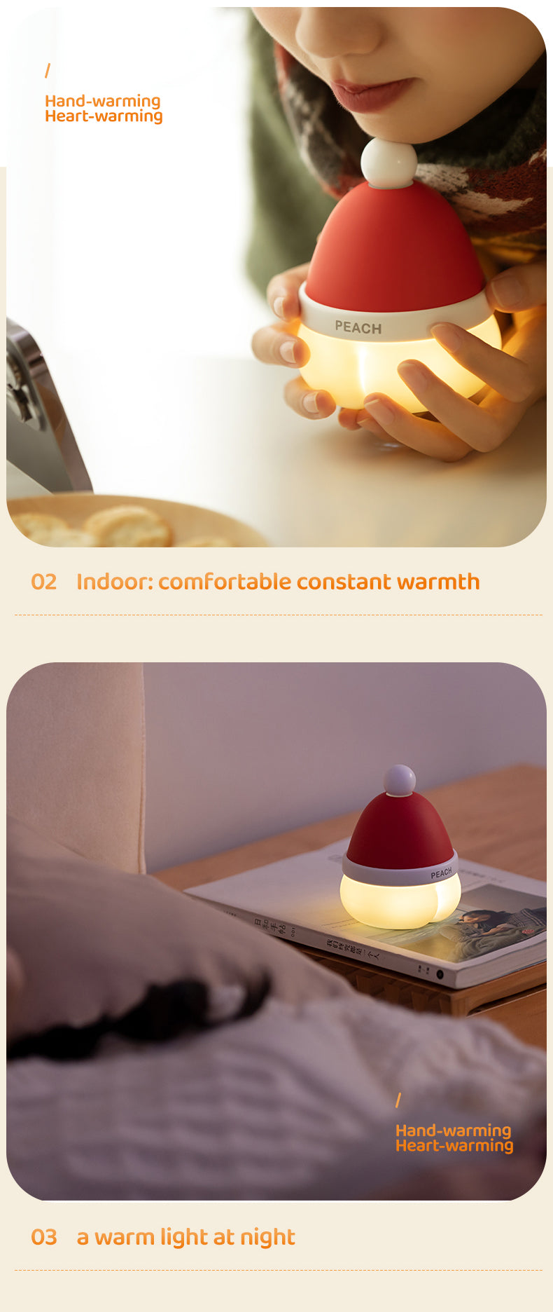 SURPERBUY-Handwarmer-Honey Peach Hand Warmer + Power Bank + Night Light 3 in 1 Santa hatHand Warmers Rechargeable  Outdoor Camping Skiing for young girl